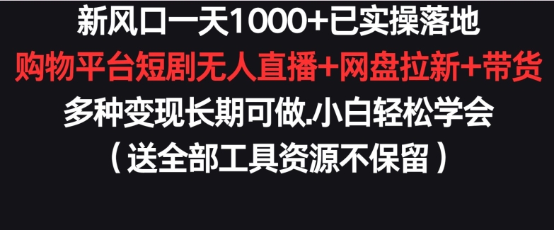 新风口一天1000+已实操落地购物平台短剧无人直播+网盘拉新+带货多种变现长期可做_111创业网-互联网轻创第一站