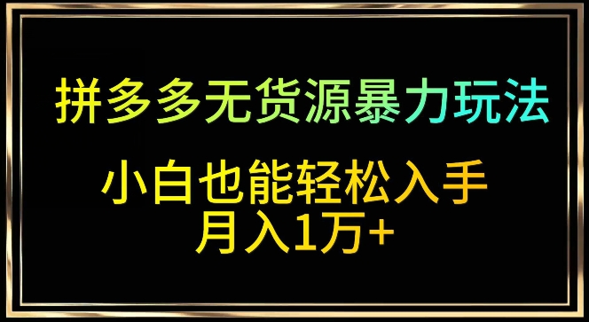 拼多多无货源暴力玩法，全程干货，小白也能轻松入手，月入1万+_111创业网-互联网轻创第一站