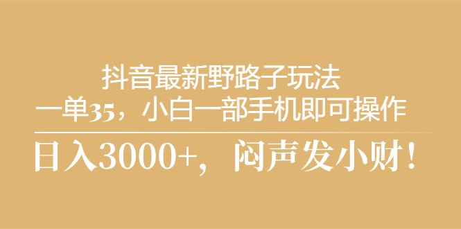 （10766期）抖音最新野路子玩法，一单35，小白一部手机即可操作，，日入3000+，闷…_111创业网-互联网轻创第一站