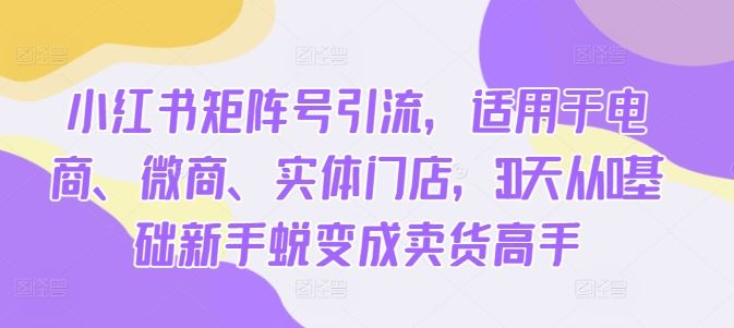小红书矩阵号引流，适用于电商、微商、实体门店，30天从0基础新手蜕变成卖货高手_111创业网-互联网轻创第一站