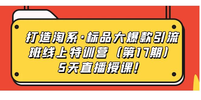 打造淘系·标品大爆款引流班线上特训营（第17期）5天直播授课！_111创业网-互联网轻创第一站