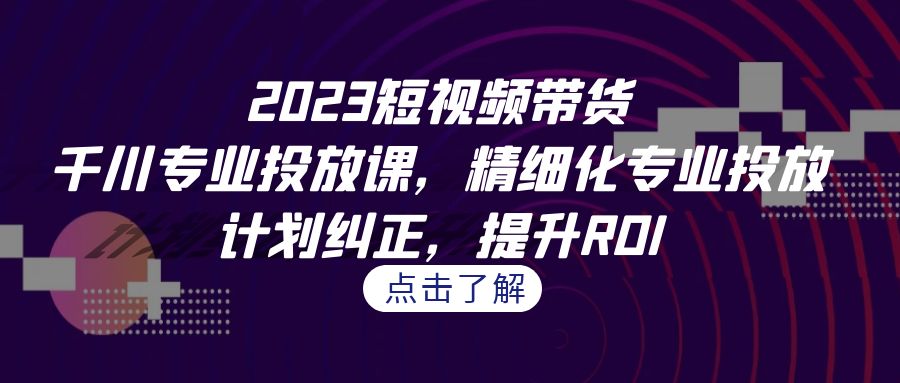 2023短视频带货-千川专业投放课，精细化专业投放，计划纠正，提升ROI_111创业网-互联网轻创第一站