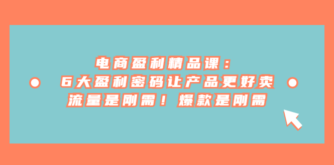 电商 盈利精品课：6大盈利 密码让产品更好卖，流量是刚需！爆款是刚需_111创业网-互联网轻创第一站