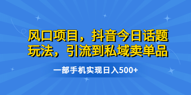 风口项目，抖音今日话题玩法，引流到私域卖单品，一部手机实现日入500+_111创业网-互联网轻创第一站
