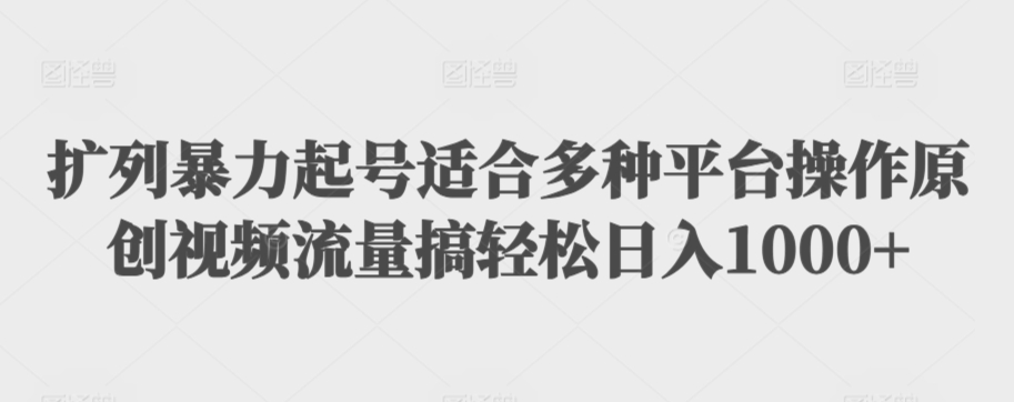 扩列暴力起号适合多种平台操作原创视频流量搞轻松日入1000+_111创业网-互联网轻创第一站
