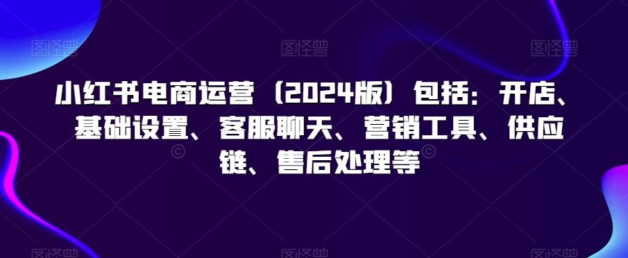 小红书电商运营（2024版）包括：开店、基础设置、客服聊天、营销工具、供应链、售后处理等_111创业网-互联网轻创第一站