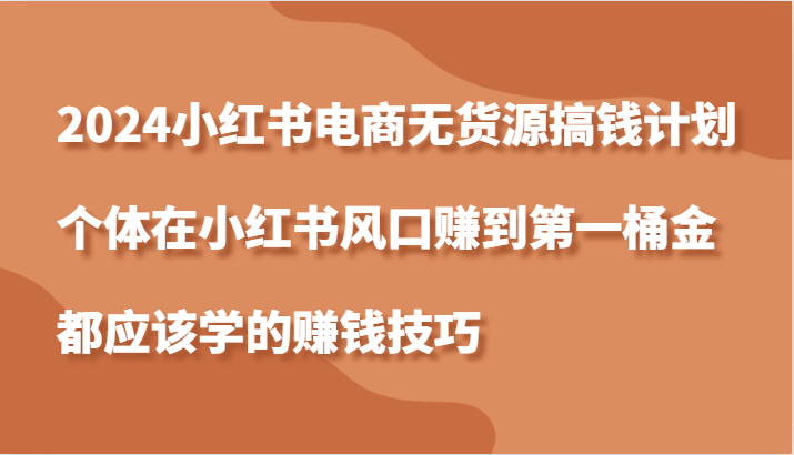 2024小红书电商无货源搞钱计划，个体在小红书风口赚到第一桶金应该学的赚钱技巧_111创业网-互联网轻创第一站