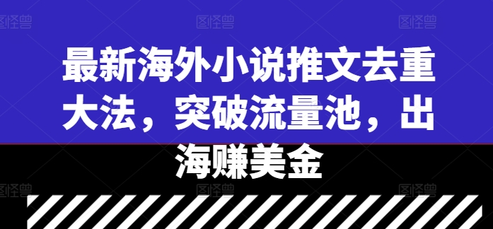 最新海外小说推文去重大法，突破流量池，出海赚美金_111创业网-互联网轻创第一站