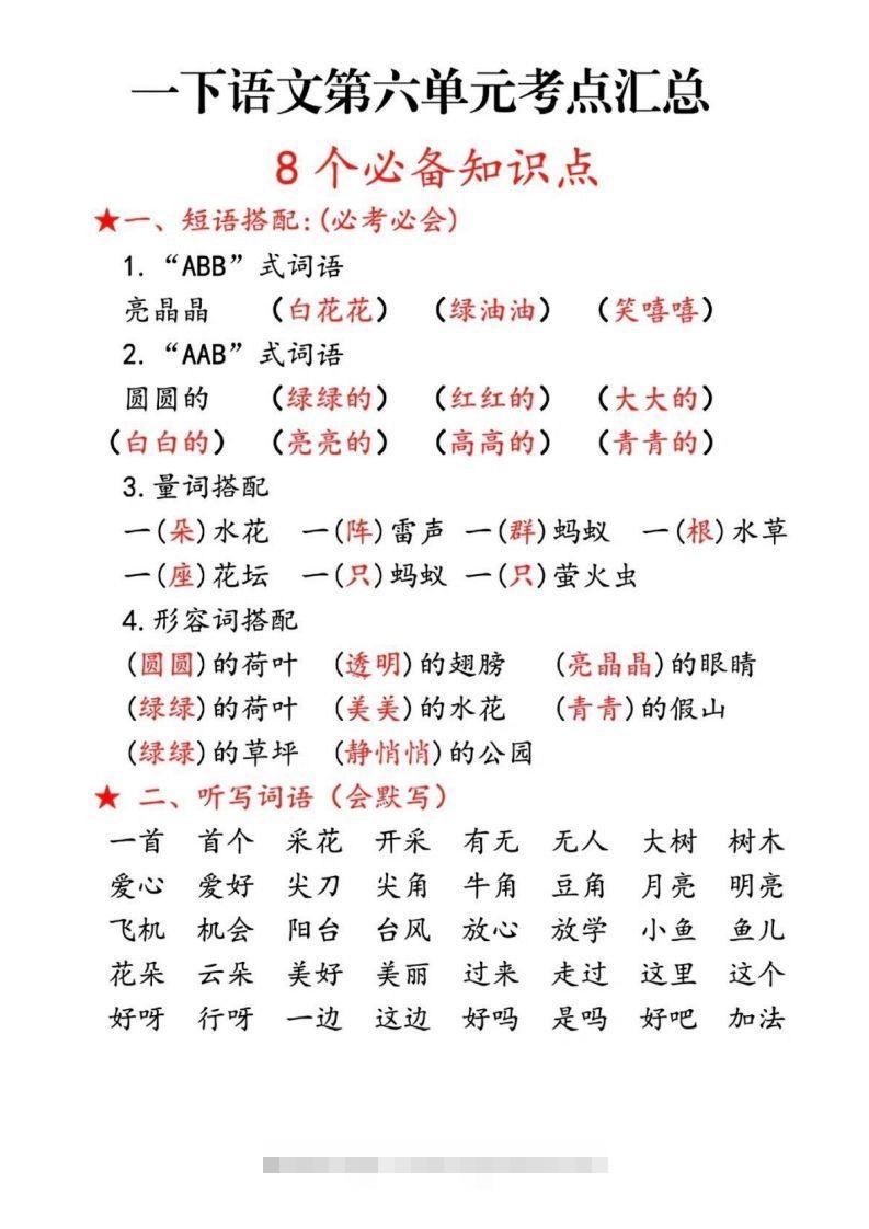 一下语文第六单元考点汇总_111创业网-互联网轻创第一站