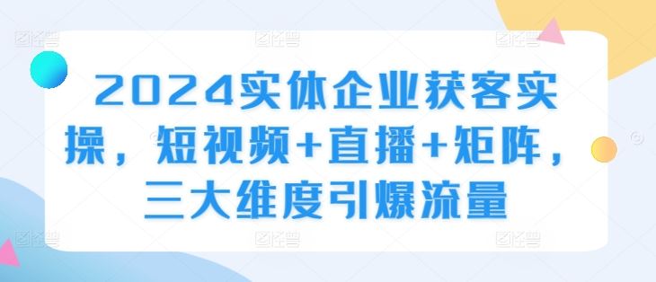 2024实体企业获客实操，短视频+直播+矩阵，三大维度引爆流量_111创业网-互联网轻创第一站