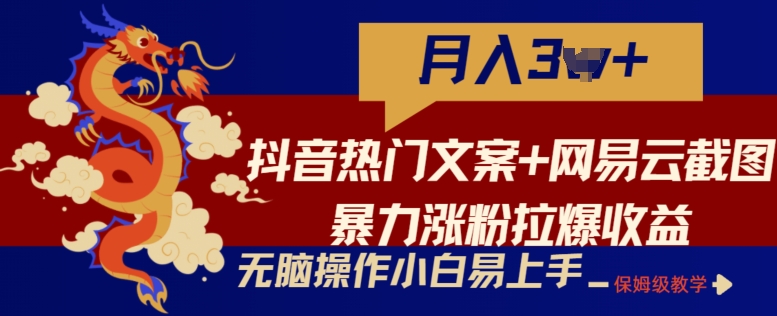 抖音热门文案+网易云截图暴力涨粉拉爆收益玩法，小白无脑操作，简单易上手_111创业网-互联网轻创第一站