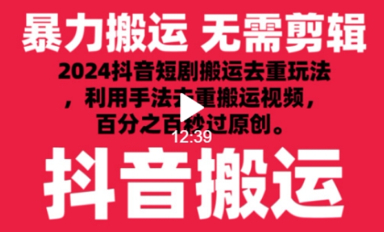 2024最新抖音搬运技术，抖音短剧视频去重，手法搬运，利用工具去重，达到秒过原创的效果_111创业网-互联网轻创第一站