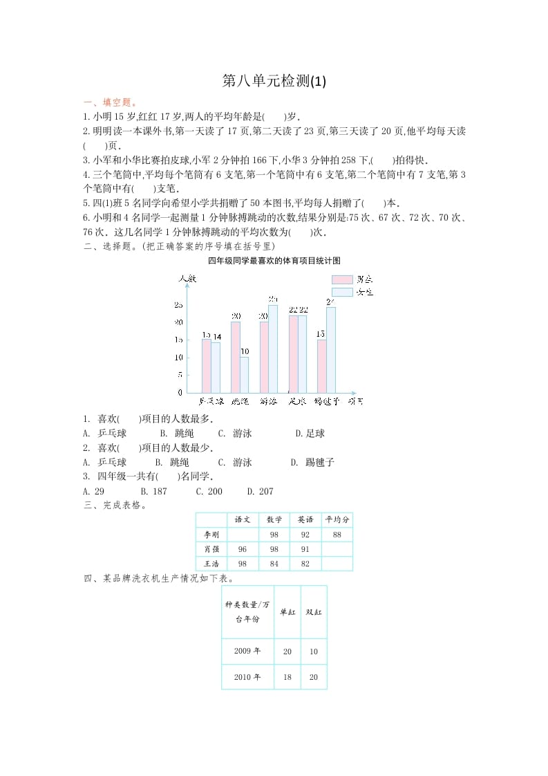 四年级数学下册第八单元检测1_111创业网-互联网轻创第一站