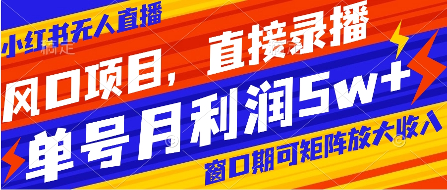 风口项目，小红书无人直播带货，直接录播，可矩阵，月入5w+_111创业网-互联网轻创第一站