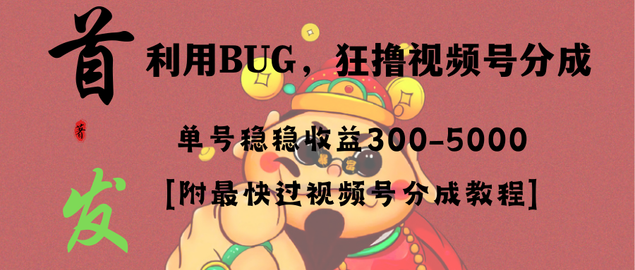 全网独家首发，视频号BUG，超短期项目，单号每日净收益300-5000！_111创业网-互联网轻创第一站