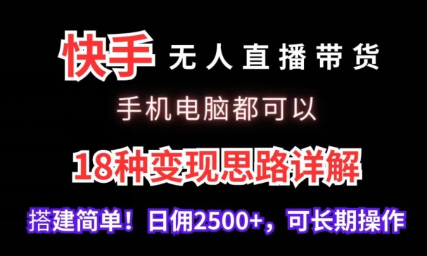 快手无人直播带货，手机电脑都可以，18种变现思路详解，搭建简单日佣2500+_111创业网-互联网轻创第一站
