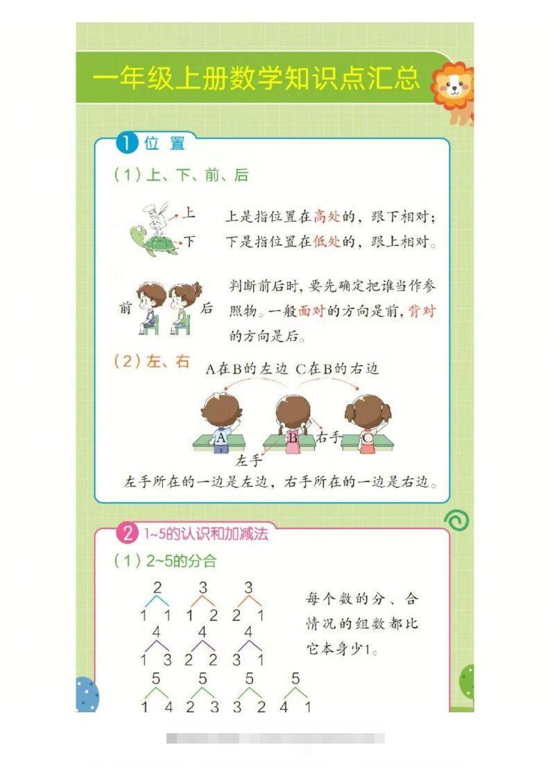 ❤一年级上册数学知识点汇总RJ_111创业网-互联网轻创第一站