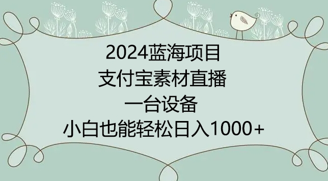 2024年蓝海项目，支付宝素材直播，无需出境，小白也能日入1000+ ，实操教程_111创业网-互联网轻创第一站
