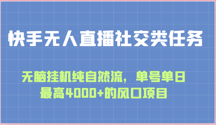 快手无人直播社交类任务：无脑挂机纯自然流，单号单日最高4000+的风口项目_111创业网-互联网轻创第一站