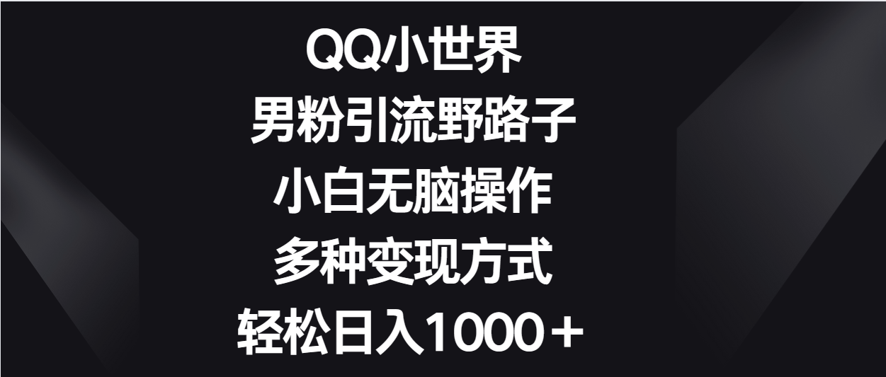 QQ小世界男粉引流野路子，小白无脑操作，多种变现方式轻松日入1000＋_111创业网-互联网轻创第一站