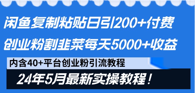 闲鱼复制粘贴日引200+付费创业粉，24年5月最新方法！割韭菜日稳定5000+收益_111创业网-互联网轻创第一站