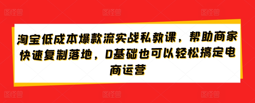 淘宝低成本爆款流实战私教课，帮助商家快速复制落地，0基础也可以轻松搞定电商运营_111创业网-互联网轻创第一站