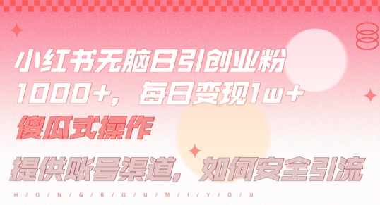 小红书无脑每日引流创业粉500+，小白每天只花半小时，躺赚长尾收益【揭秘】_111创业网-互联网轻创第一站