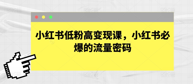小红书低粉高变现课，小红书必爆的流量密码_111创业网-互联网轻创第一站