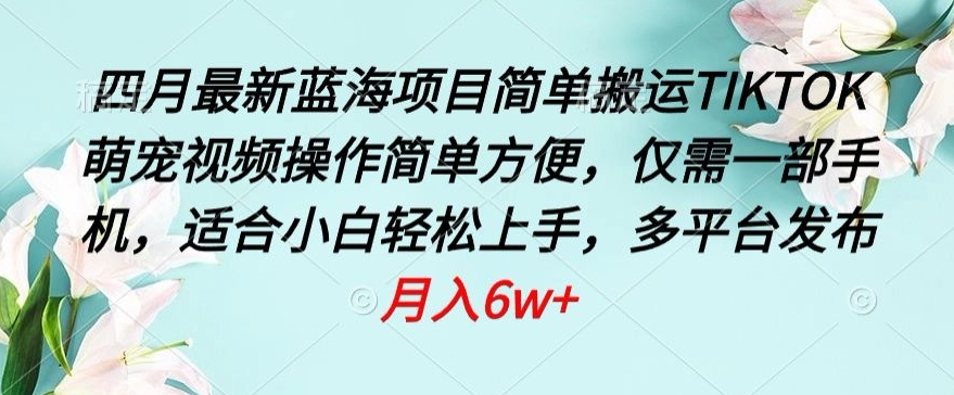 四月最新蓝海项目，简单搬运TIKTOK萌宠视频，操作简单方便，仅需一部手机_111创业网-互联网轻创第一站
