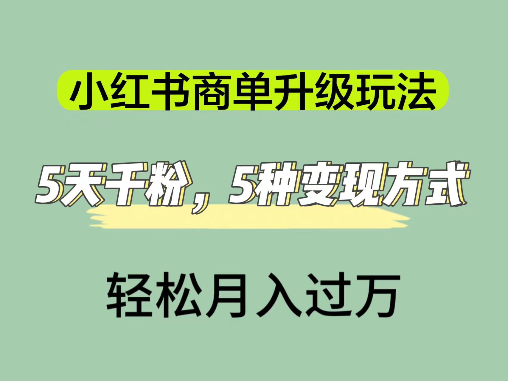 小红书商单升级玩法，5天千粉，5种变现渠道，轻松月入1万+_111创业网-互联网轻创第一站