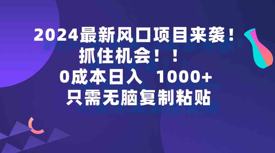 （9899期）2024最新风口项目来袭，抓住机会，0成本一部手机日入1000+，只需无脑复…_111创业网-互联网轻创第一站