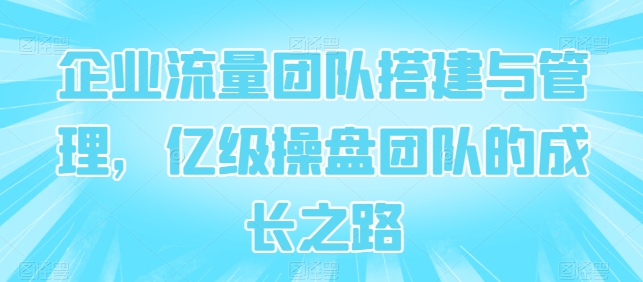企业流量团队搭建与管理，亿级操盘团队的成长之路_111创业网-互联网轻创第一站