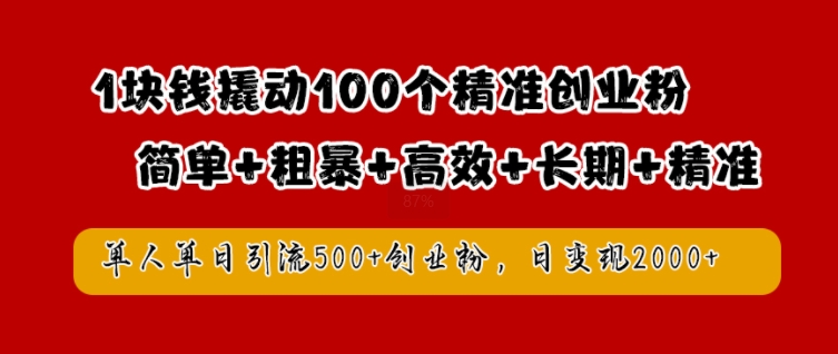 1块钱撬动100个精准创业粉，简单粗暴高效长期精准，单人单日引流500+创业粉，日变现2k【揭秘】_111创业网-互联网轻创第一站