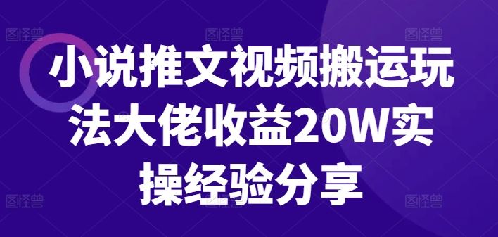 小说推文视频搬运玩法大佬收益20W实操经验分享_111创业网-互联网轻创第一站