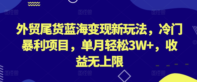 外贸尾货蓝海变现新玩法，冷门暴利项目，单月轻松3W+，收益无上限_111创业网-互联网轻创第一站