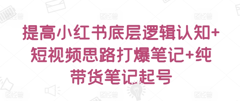提高小红书底层逻辑认知+短视频思路打爆笔记+纯带货笔记起号_111创业网-互联网轻创第一站