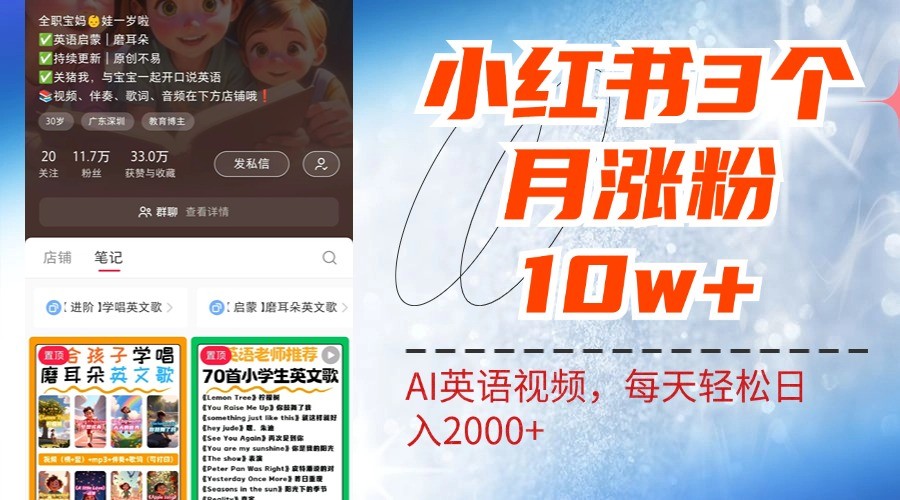 小红书三个月涨粉10W，AI英语视频0成本制作，每天轻松日入2000+_111创业网-互联网轻创第一站