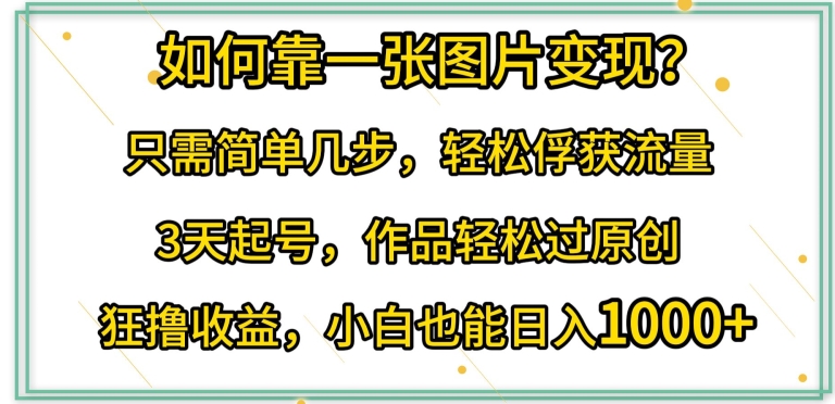 如何靠一张图片变现?只需简单几步，轻松俘获流量，3天起号，作品轻松过原创_111创业网-互联网轻创第一站