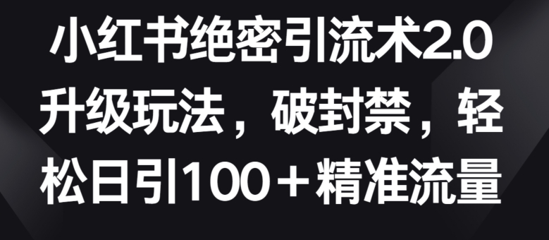 小红书绝密引流术2.0升级玩法，破封禁，轻松日引100+精准流量_111创业网-互联网轻创第一站