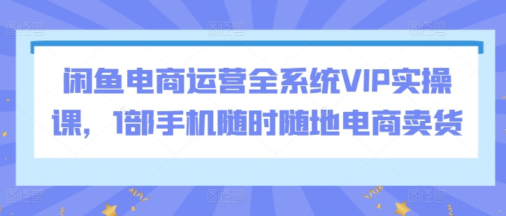 闲鱼电商运营全系统VIP实操课，1部手机随时随地电商卖货_111创业网-互联网轻创第一站