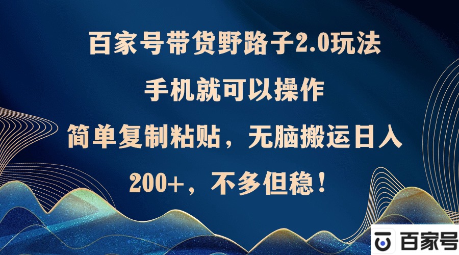（12804期）百家号带货野路子2.0玩法，手机就可以操作，简单复制粘贴，无脑搬运日…_111创业网-互联网轻创第一站