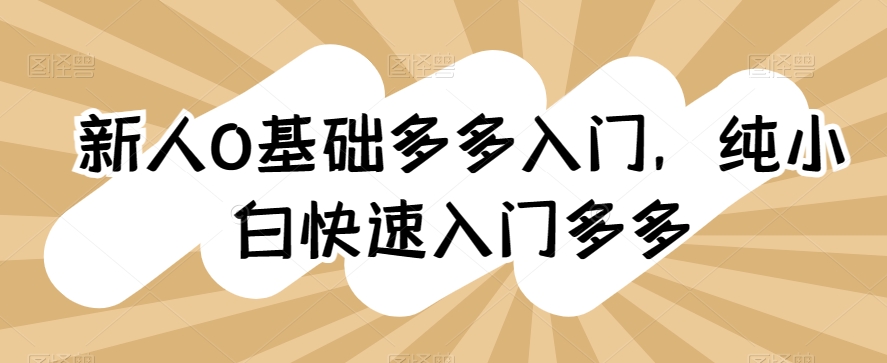 新人0基础多多入门，​纯小白快速入门多多_111创业网-互联网轻创第一站