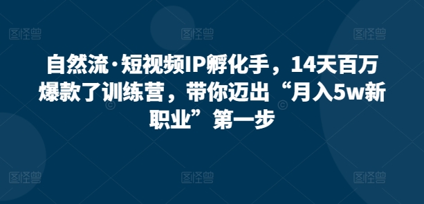 自然流·短视频IP孵化手，14天百万爆款了训练营，带你迈出“月入5w新职业”第一步_111创业网-互联网轻创第一站