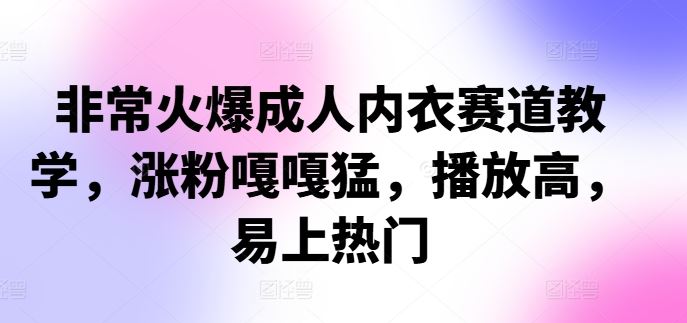 非常火爆成人内衣赛道教学，​涨粉嘎嘎猛，播放高，易上热门_111创业网-互联网轻创第一站