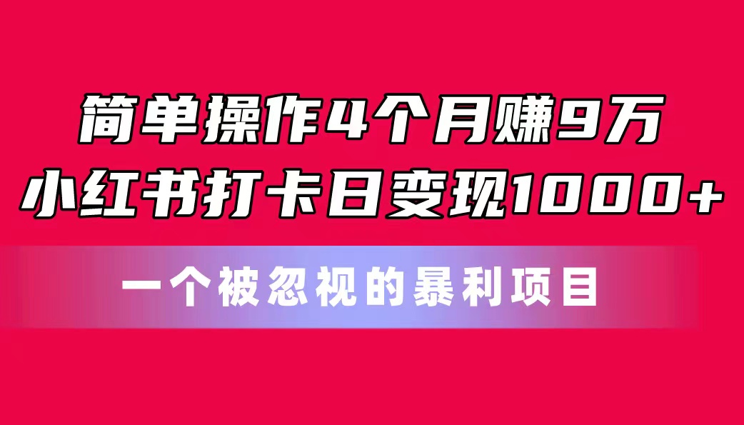 简单操作4个月赚9万！小红书打卡日变现1000+！一个被忽视的暴力项目_111创业网-互联网轻创第一站