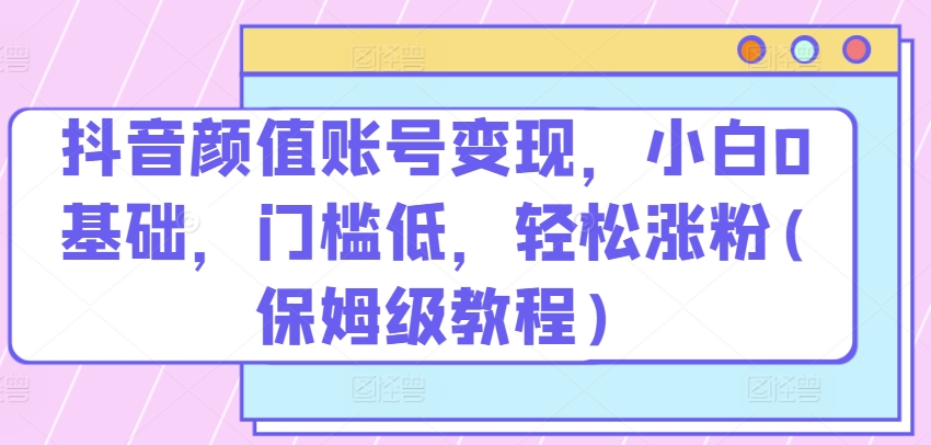 抖音颜值账号变现，小白0基础，门槛低，​轻松涨粉(保姆级教程)_111创业网-互联网轻创第一站