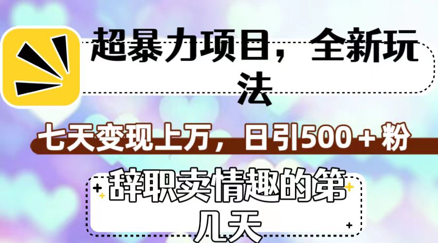 超暴利项目，全新玩法（辞职卖情趣的第几天），七天变现上万，日引500+粉_111创业网-互联网轻创第一站