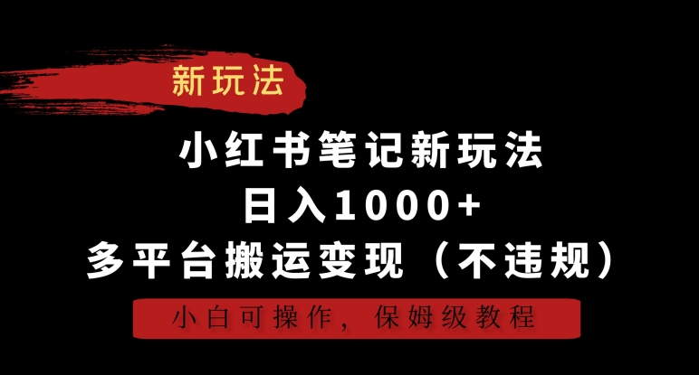 小红书笔记新玩法，日入1000+，多平台搬运变现（不违规），小白可操作，保姆级教程_111创业网-互联网轻创第一站