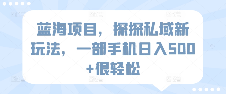 蓝海项目，探探私域新玩法，一部手机日入500+很轻松_111创业网-互联网轻创第一站