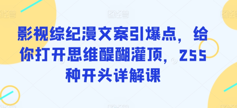 影视综纪漫文案引爆点，给你打开思维醍醐灌顶，255种开头详解课_111创业网-互联网轻创第一站